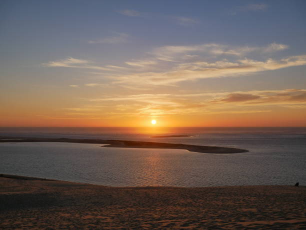 Sunset on dune du pilat stock photo