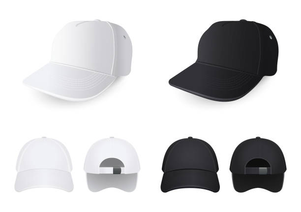 białe i czarne czapki z różnych kątów - baseball cap cap vector symbol stock illustrations