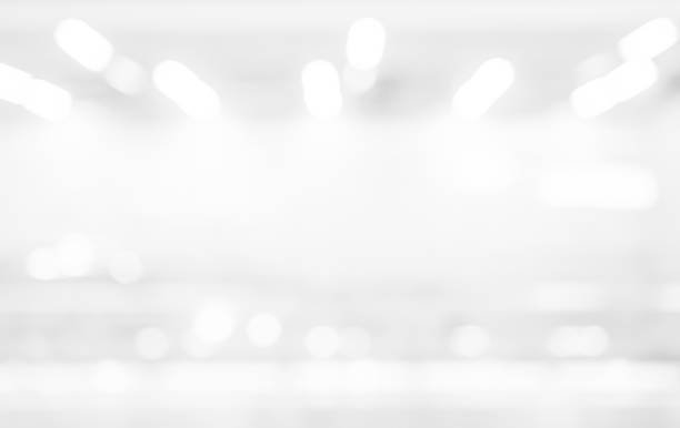abstract blur exposure of white silver color background with bokeh light for design element concept - branco imagens e fotografias de stock