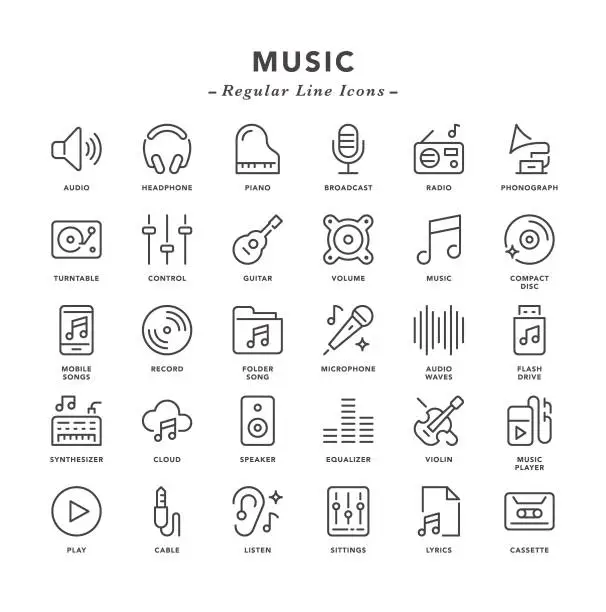 Vector illustration of Music - Regular Line Icons