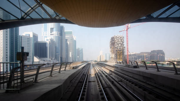 istock View from first railway carriage. Dubai city metro in the downtown 1060913232
