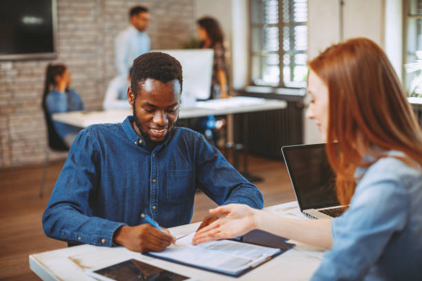 istock Young black man in a job interview 1060915390