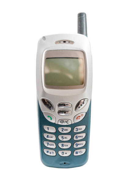 old cell phone with antenna isolated on white background