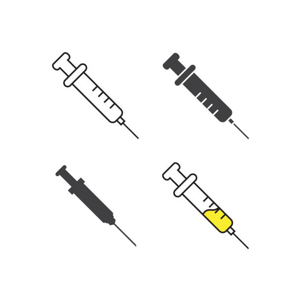 ilustrações, clipart, desenhos animados e ícones de injeção e modelo de design gráfico de agulha - vacina