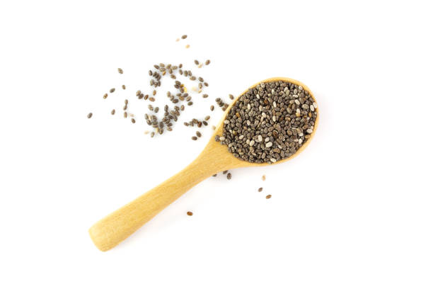 istock chia seeds in wooden spoon Isolated on white background 1060917088
