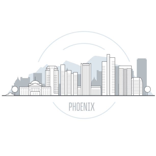 illustrations, cliparts, dessins animés et icônes de toits de la ville phoenix - tours et les monuments de l’arizona, paysage urbain - phoenix arizona skyline desert