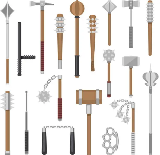 Vector illustration of Medieval weapons vector ancient protection warrior and antique m