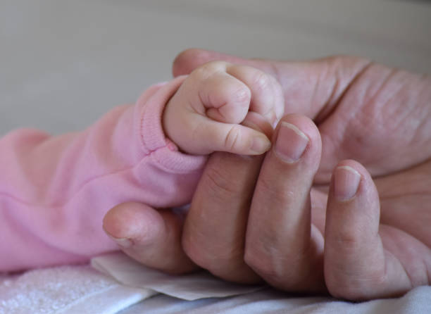 istock Baby and grandfather hands 1060928430