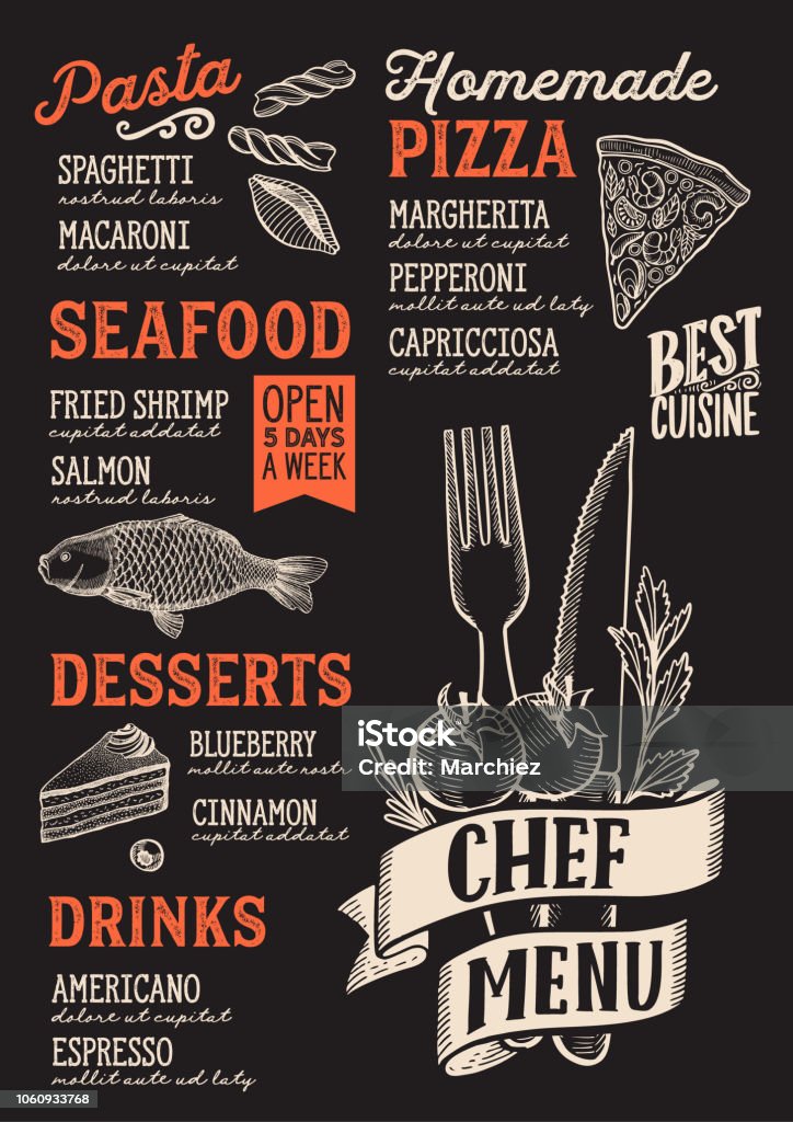 Food Menu Visual Basic Design Menu Food Template For Restaurant With Doodle Handdrawn Graphic Stock ...