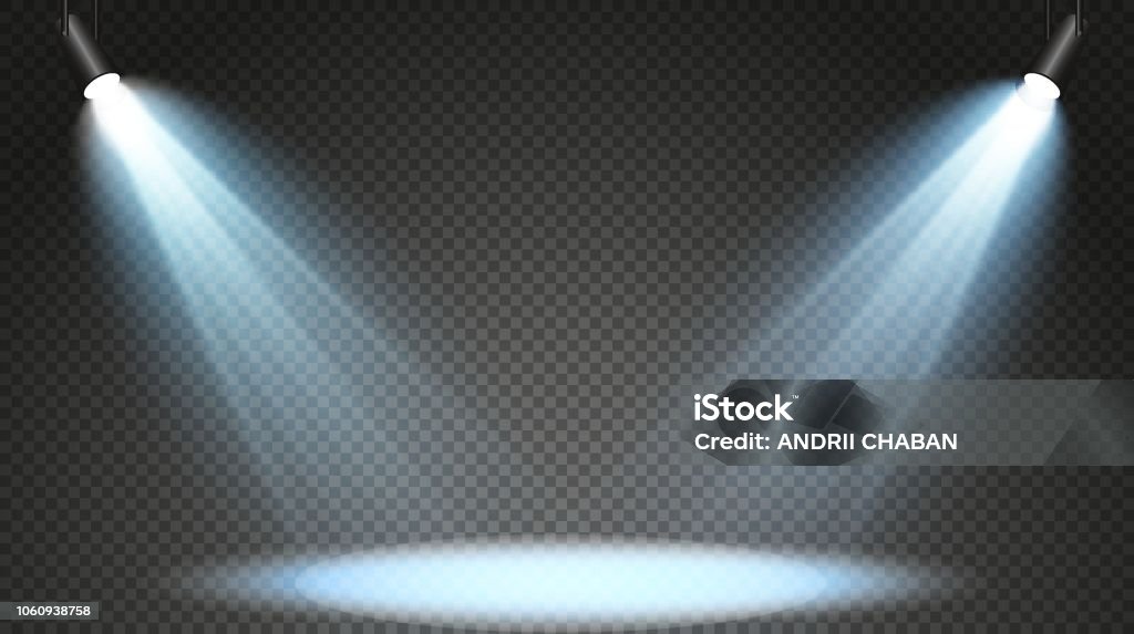 Set of colored searchlights on a transparent background. Bright lighting with spotlights. The searchlight is white, blue Set of colored searchlights on a transparent background. Bright lighting with spotlights. The searchlight is white, blue. Spotlight stock vector