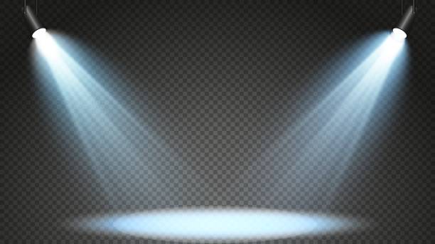 Set of colored searchlights on a transparent background. Bright lighting with spotlights. The searchlight is white, blue Set of colored searchlights on a transparent background. Bright lighting with spotlights. The searchlight is white, blue. nightlife illustrations stock illustrations