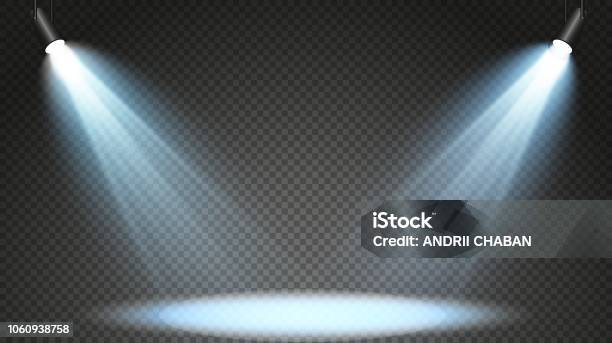 Set Of Colored Searchlights On A Transparent Background Bright Lighting With Spotlights The Searchlight Is White Blue Stock Illustration - Download Image Now