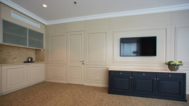 istock A modern livingroom inside a new flat with TV. 1060939748