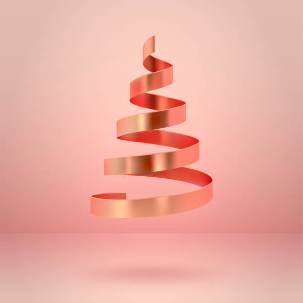 istock Abstract glossy spiral Christmas tree. Golden coil metallic ribbon.  New year and xmas decoration concept. 3d minimal pastel colored background 1060939962