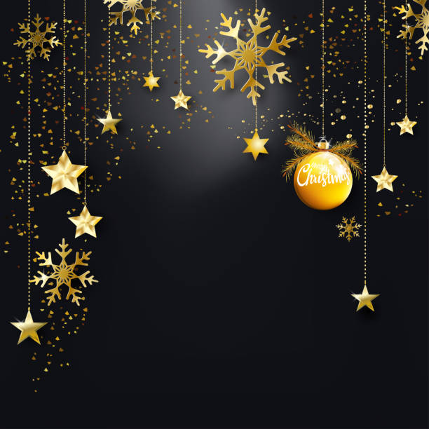 istock Black Christmas background with gold glitter confetti ornaments for cards, banner, party posters. 1060940036