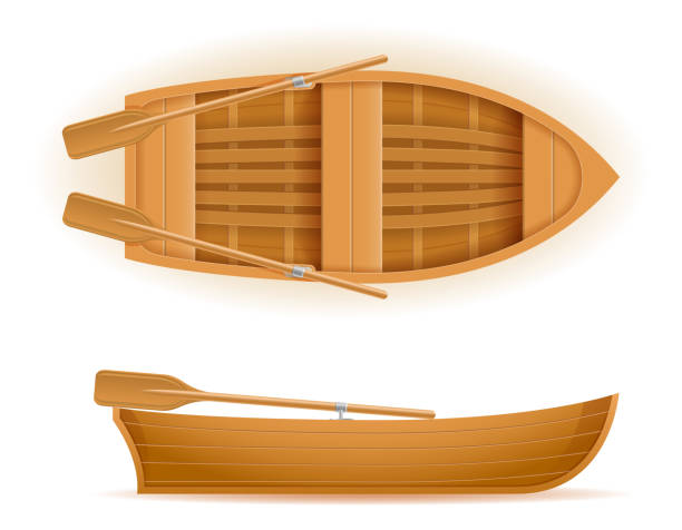 holzboot oben und seitlich anzeigen vektor-illustration - rowboat stock-grafiken, -clipart, -cartoons und -symbole