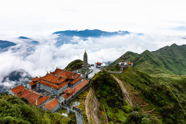 istock Beautiful view from Fansipan mountain with a Buddhistic temple 1060956914