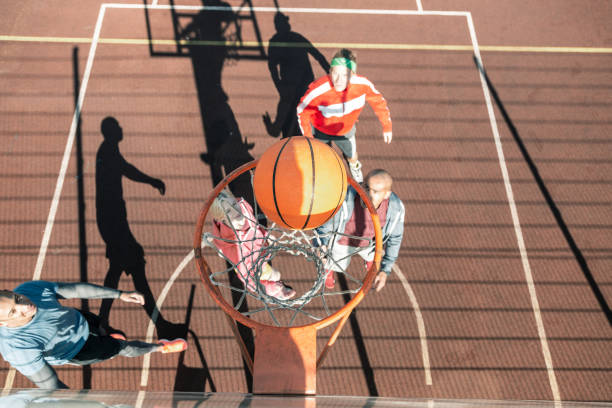 istock Top view of a ball falling into the basket 1060957046