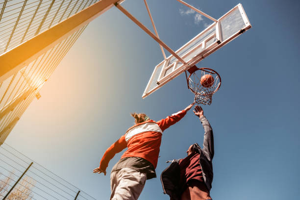 istock Nice well built players trying to get the ball 1060957356
