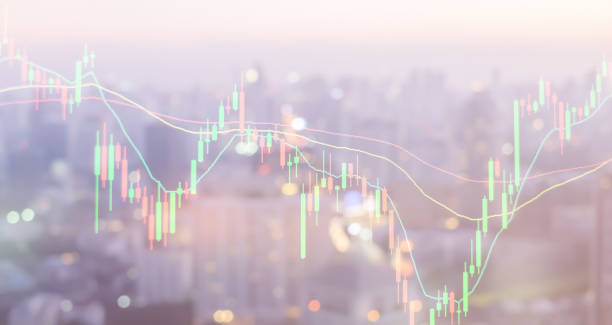 istock Abstract blurred sunset city double exposure of stock graph market exchange data board with light and soft color gradient background concept 1060964996