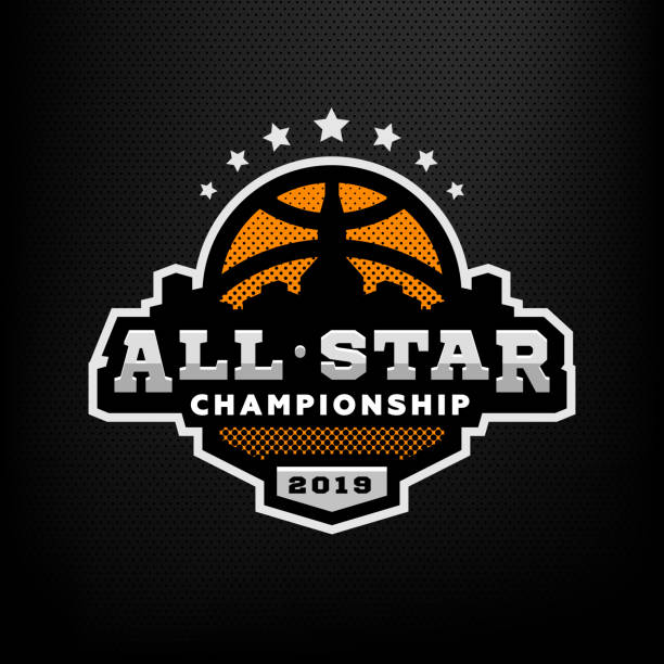 all-star-basketball, sport logo, emblem auf einem dunklen hintergrund. vektor-illustration. - meisterschaft stock-grafiken, -clipart, -cartoons und -symbole