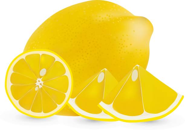 ilustrações, clipart, desenhos animados e ícones de vector realista todo limão e meio limão isolado no fundo branco. limão isolado no branco backgrpund. frutas cítricas - lemon textured peel portion
