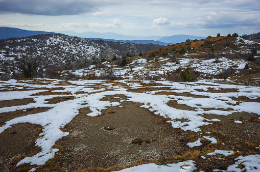 Beautiful winter landscape in mountains of Zagorohoria in Greece