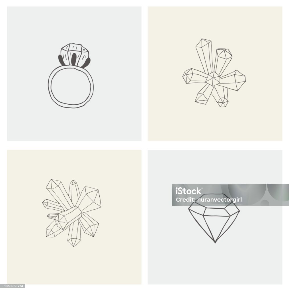 Set with crystal ring, mineral, diamond for print. Set with crystal ring, mineral, diamond for print. Concept collection hand drawn design elements, symbols, icons with decorations. Art stock vector