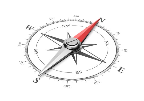 Compass on White Background Compass with Red Magnetic Needle Pointing Toward the North on White Background 3D Illustration north stock pictures, royalty-free photos & images