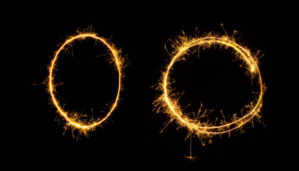 Burning sparkler in the shape of oval and circle