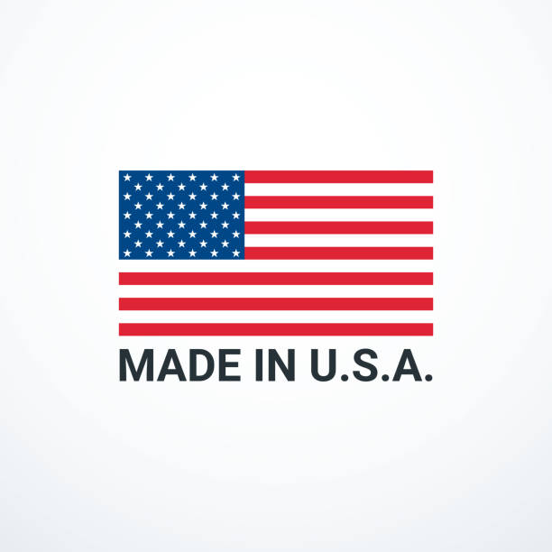 illustrazioni stock, clip art, cartoni animati e icone di tendenza di badge made in usa con elementi bandiera usa. illustrazione vettoriale - usa made in the usa industry striped