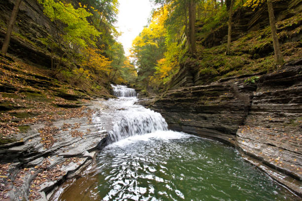 Ithaca Gorge Waterfalls in Fall Ithaca New York Autumn Hike finger lakes stock pictures, royalty-free photos & images