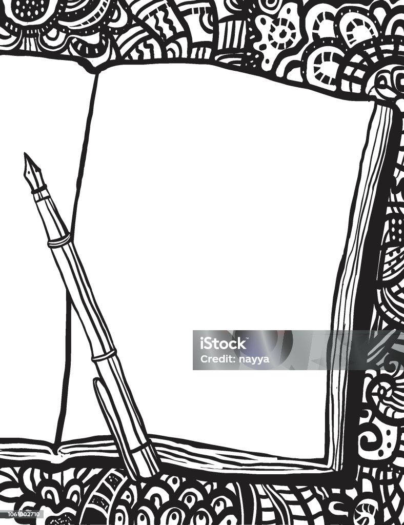 Kleurplaat Met Laptop Pen En Doodle Bg Stockvectorkunst en meer beelden van Abstract - Citaat - Tekst - iStock