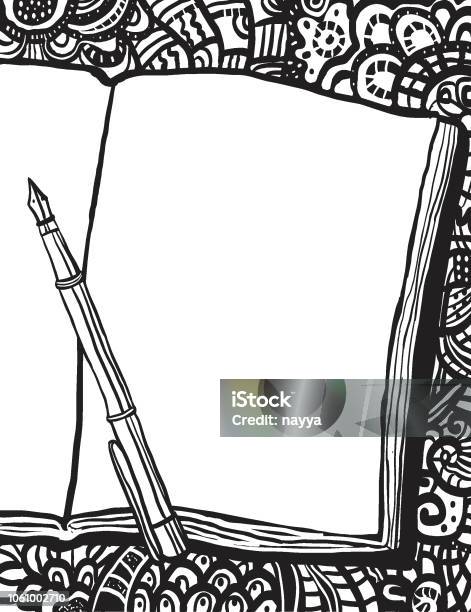 Coloring Page With Notebook Pen And Doodle Bg Stock Illustration - Download Image Now - Abstract, Arranging, Art