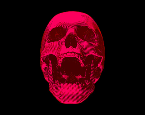 Engraving red skull illustration scream on black background