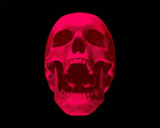 Vector illustration of Red screaming skull illustration on dark BG