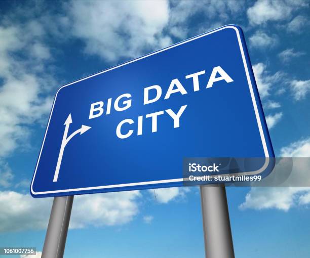 Big Data City Road Sign 3d Illustration Stock Photo - Download Image Now - Architecture, Big Data, Business