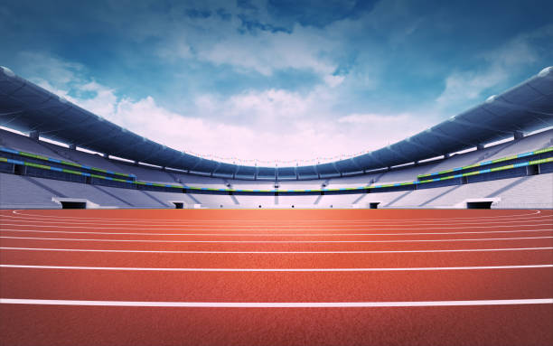 istock empty athletics stadium with track at panorama day view 1061010240