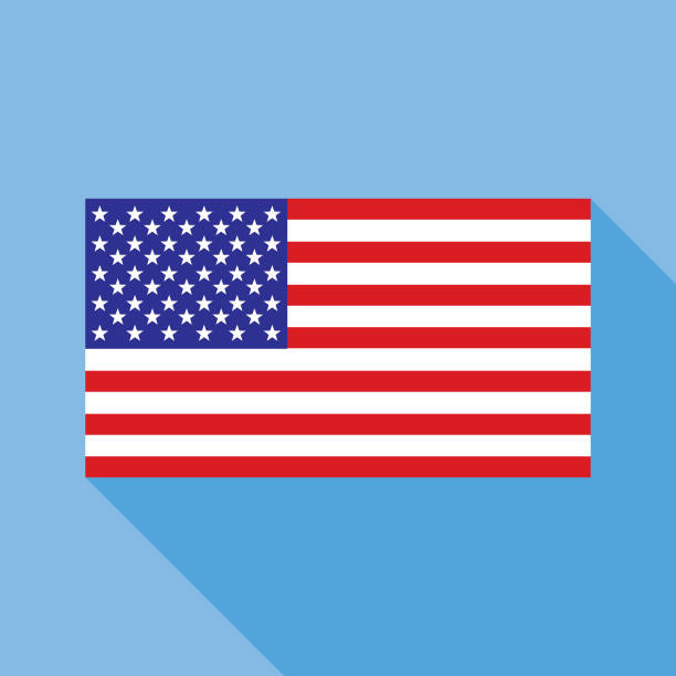 Blue USA Flag icon Vector illustration of a flag of the United States with shadow on a sky blue background. american flag illustrations stock illustrations
