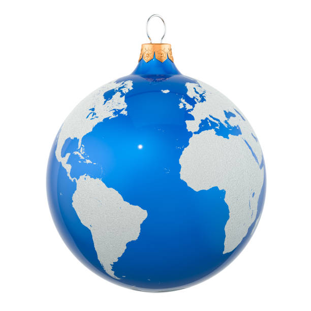 istock Happy New Year 2018 with Christmas ball shaped as Earth globe, 3D rendering 1061012524