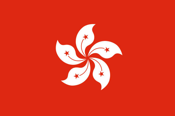 ilustraciones, imágenes clip art, dibujos animados e iconos de stock de vector bandera de la región administrativa especial de hong kong de la república popular de china. proporción 2:3. la bandera nacional de hong kong. - hong kong