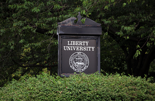 Lynchburg, Virginia, USA - July 14, 2017: An entrance to Liberty University in Lynchburg, Virginia. Liberty University is one of the largest Christian Universities in the world.