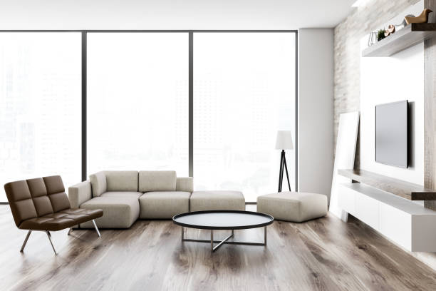 istock Loft modern living room interior, tv set 1061021962