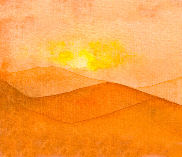 Watercolor painting of a desert. - ilustração de arte vetorial