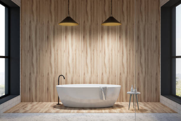 istock Minimalistic wooden bathroom interior 1061022624