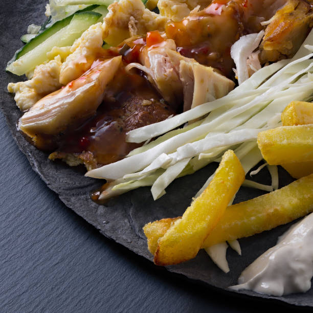 istock Ingredients for cooking shawarma lie on a pita bread. Middle Eastern dish to grill. 1061022932