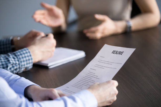 istock Hr holding cv at job interview concept, close up view 1061027804
