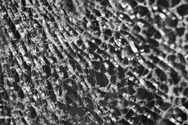 istock Black-and-white Texture of broken glass on dark background. Closeup 1061028120