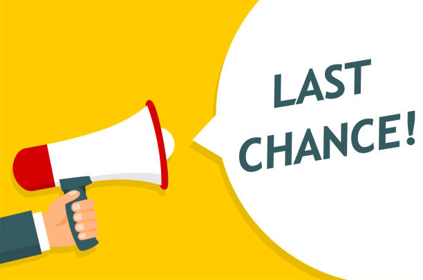 ilustrações de stock, clip art, desenhos animados e ícones de and holding megaphone. announcement. last chance! - stock vector. - announcement message flash