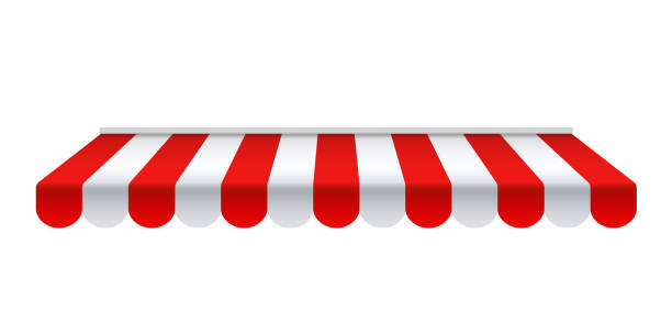 istock Outdoor awnings. Red and white sunshade - stock vector. 1061039964